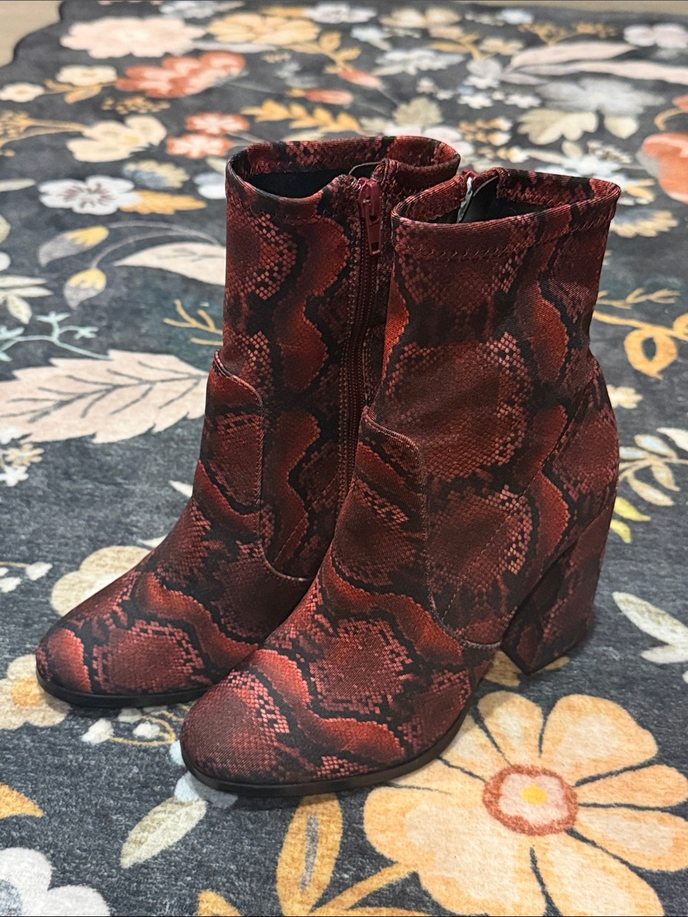 Block heel Sock Boot - Size 5 - Red Snake Print